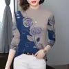 Camiseta Gruesa de Manga Larga con Estampado de Lujo para Invierno, Forrada de Polar, para Mujeres de Mediana Edad y Mayores, que Reduce la Edad, Cubre el Vientre, Cuello Semi-Alto, Ropa de Mamá