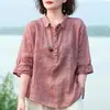 Camiseta de punto con diseño de media cremallera, top holgado de manga corta de algodón y lino versátil, jacquard elegante, nuevo estilo de verano fino