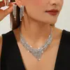 Conjunto Europeu e Americano de Colar e Brincos com Pedras Strass Inteiras Transfronteiriço, Joias Exageradas com Pedras Strass para Vestido de Noiva, Acessórios de Moda de Alto Padrão