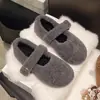 ¡Artículos de Moda Modernos y Versátiles! Zapatos de Goma y Algodón Planos Redondos de Punta Baja con Suela Plana y una Sola Correa con Borrego