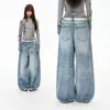 Jeans Laranja Juvenil # Estilo Novo de Verão, jeans de perna larga amassado e lavado para mulheres, corte solto, emagrecedor, único, moderno, versátil, calças compridas