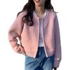 Jaqueta Suéter Curta Cor Lisa Estilo Francês para Mulheres, Novo Estilo Outono e Inverno, Cardigã Tricotado Soltinho com Zíper e Manga Longa