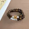 Pulsera de Sándalo Verde, Nueva Pulsera de Cuentas de Buda de Sándalo Verde Estilo Chino, Pulsera de Flor de Durazno, Pulsera Artesanal de Madera, Pulsera de Estilo Étnico