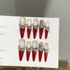 Uñas Portátiles Puramente Hechas a Mano, Piezas de Manicura Larga de Gama Alta para Otoño e Invierno Rojas de Año Nuevo con Diamantes y Parches de Uñas Postizas Brillantes