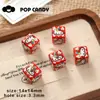 Acessórios de Miçangas Quadradas Estampadas Fofas Material Joia Artesanato DIY Corrente para Celular Gato Kt Furo Reto Miçangas Decorativas Vermelhas e Azuis