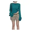 Nuevo top de punto elegante versátil de corte ajustado en azul, talla única, morado, rosa, de la fábrica original con etiquetas