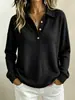 Top de punto gofre transfronterizo europeo y americano, polo de manga larga para mujer, corte holgado, medio botón, color liso, camiseta Henley casual