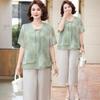 Conjunto de Dos Piezas de Top de Gasa de Manga Corta de Verano para Mamá Nuevo Estilo 2026 Moda Elegante Tallas Grandes para Mujeres de Mediana Edad y Mayores