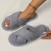 Pantuflas Estilo Transfronterizo con Aberturas Cruzadas, Hogar Primavera y Otoño Antideslizantes Planas Felpa Moda Simples de Punta Abierta Pantuflas Peludas