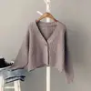 Suéter Coreano Versátil de Color Sólido con un Botón para Primavera y Otoño, Chaqueta Corta Holgada, Cárdigan de Punto con Cuello en V