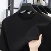 Camiseta de Verano Nueva para Hombre de Lino Cuello Redondo Tejido de Punto Trenzado Manga Corta Transpirable Tejido Tencel Media Manga Delgada