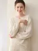 Suéter de cachemira pura sin costuras con cuello en V estilo perezoso para mujer, otoño e invierno, tejido inverso, mangas de farol, suéter de punto, top de abrigo para ir al trabajo