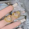 Versa Niche Original Irregular Full Diamond Rosa Flor de Cerejeira Amor Brincos Banhados com 18K Avançado Doce Cool Pingente
