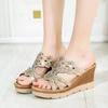 Sandalias de cuña de tacón alto con diamantes de imitación para mujer, sandalias de suela gruesa, primavera y verano 2022