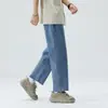2026 Nova Marca Americana de Moda de Rua Jeans Reto Solto, Jeans Cropped Azul Vintage para Homens, Algodão