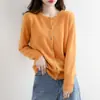 Nueva colección de principios de otoño: Cárdigan de punto con cuello redondo, mezcla de lana, corte holgado, talla grande, suéter fino, prenda exterior de color liso y capa base para mujer