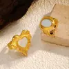 2025 Nuevo Lujo Accesible Nicho Retro Europeo y Americano Anillo de Corazón de Concha Blanca de Oro de 18 Quilates Textura de Alta Gama Moderno y Versátil
