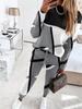 Ropa de Mujer Transfronteriza de Amazon 2025 Nuevo Traje Casual de Dos Piezas a la Moda con Bloques de Color y Estampado de Manga Larga y Cuello Redondo para Mujer
