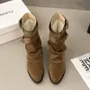 Botas, saltos grossos estilo Western, design novo, antiderrapante, estilo motoqueiro retrô 2026, ajuste confortável, tamanho pequeno, sola macia, outono/inverno