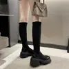 Sin embargo, otoño rodilla 2026 tacón grueso media pantorrilla botas nuevas mujer botas ajustadas calcetines elásticos estilo coreano moda celebridad de internet suela gruesa