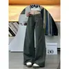 145 Talla Pequeña Verde Militar Americano Pierna Recta Ropa de Trabajo Jeans de Mezclilla Mujer Sueltos Adelgazantes Cintura Alta Casual Pantalones de Pierna Ancha