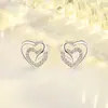 Pendientes de Corazón a Corazón Huecos Microincrustados de Circonita para Mujer Exquisitos Súper Hada Temperamento Pendientes Dobles de Amor Lindos Pendientes Personalizados