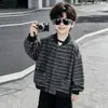 Jaqueta Listrada Infantil para Primavera e Outono Estilo Coreano Cardigã Versátil Estiloso Casual para Crianças Pequenas Atacado de Comércio Exterior Transfronteiriço