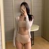 Traje de baño vintage a cuadros para mujer, estilo dulce, puro deseo, pequeño, fragante, con pecho plano, adelgazante, cintura alta, que cubre el vientre, dividido.