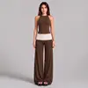 Conjunto de yoga transfronterizo para mujer, chaleco deportivo de secado rápido con cuello halter, conjunto de pantalones de running y fitness para exteriores de bloques de color de cintura alta