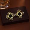 Pendientes de Filigrana Retro Francesa de Aguja de Plata con Flor Dorada Hueca Pendientes Antiguos Vintage de Palacio de Temperamento de Alto Grado Mujer