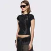 2026 Verão Y2K Hot Girl Moda de Rua Versátil Sexy Manga Curta Blusa Feminina com Tachas Metálicas Emagrecedora Camiseta
