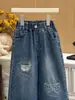 Novos Jeans Rasgados em Formato de Coração Estilo Coreano de Outono para Meninas, Calças Estilosas para Bebês Meninas, Roupa Infantil da Moda