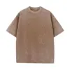 Camiseta Lavada Desgastada Europeia e Americana Shorts Logo Personalizado Retro Manga Curta Ombro a Ombro Algodão Puro Tamanho Grande Colete de Exportação