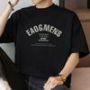 Camiseta de algodón pesado estilo americano 260g para hombre, manga corta de verano, holgada, cuello redondo, ropa top, algodón estampado con letras, manga media