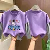 Camiseta de manga larga para niño, imitación dos piezas, algodón puro, nuevo estilo otoño 2026, para niños mayores, top básico para primavera y otoño