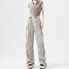 Pantalones de chándal de trabajo con pajarita para mujer 2026 Nuevo Verano Cintura Alta Casual Cordón Uso Bidireccional Estilo Americano Rectos Pierna Ancha