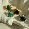 Dazan Venta al por mayor En stock Transfronterizo Europeo y Americano Ins Acero de Titanio Chapado en Oro Real 18K Anillo Redondo Vintage de Malaquita para Mujer