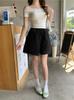 Shorts Casuales Blancos de Encaje Dulce Estilo Coreano para Mujer Verano Elásticos Cintura Alta Sueltos Adelgazantes Línea A Pierna Ancha Pantalones Cortos Hot Pants para Mujer