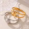 Pulsera de moda europea y americana pulsera de acero de titanio hueca de bola grande diseño de personalidad exagerada joyería al por mayor chapada en oro de 18k