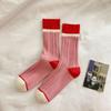 Calcetines de algodón hasta media pantorrilla para mujer, modernos, vintage, con contraste de color y estampado oscuro, Dongdaemun