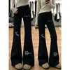Chao Li tem estoque calça jeans preta estilo fofo micro flare feminina estilo outono cintura alta justa ao corpo versátil não aperta a perna calça wide leg