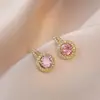 Collar para Mujer, Aretes de Circonita Rosa Estilo Coreano y Japonés, Set Dulce y Único Minimalista Coreano, Joyería Minimalista Coreana, Cadena para Clavícula