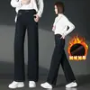 2061 Pantalones de Pierna Ancha de Mezclilla Invierno Elásticos Forrados de Polar Engrosados Pantalones Rectos Estrechos Pantalones para Mujer de Mediana Edad Talla Grande Sueltos Mamá