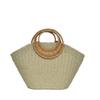 Bolso semicircular de cuerda de papel tejido a mano con asa de paja tejida para viajes de verano, vacaciones, playa y mar.