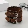 Pulsera de Cuero Retro Europea y Americana para Hombre Comercio Exterior Personalizada Punk Trenzada Multicapa Ajustable de Cuero