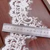 Puños de malla transparente ondulada blancos de 12 cm para vestidos de mujer, bordado de tubo de cuentas, cordón de hueso, encaje para vestido de novia, personalizable