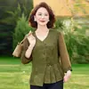 Ropa de Verano Estilo 2026 para Mujeres de Mediana Edad y Mayores, Blusas Elegantes de Manga Tres Cuartos, Camisas Estilo Mamá, Camisas Chinas Adelgazantes para Mujeres