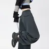 Calça feminina de cashmere de perna larga com corte curvo, nova coleção outono/inverno 2026, forrada com fleece e espessada, estilo solto e relaxado, com caimento fluido, calça de moletom casual