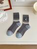 Calcetines de Felpa Gris Imitación Cachemir para Otoño e Invierno Calcetines de Rayas con Encaje Calcetines de Media Pantorrilla para Mujer Medias de Estilo Preppy Zhuji
