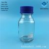 Fornecimento de fábrica frasco de reagente de vidro transparente com tampa azul de 250ml frasco especial de vidro para laboratório frasco de amostragem